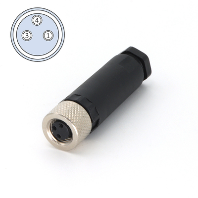 IEC 61076-2-104 M8 Female Connectors Field Wireable Assembled 3 Pin A Code