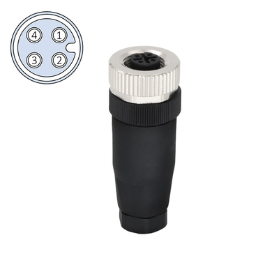 M12 Connector Industrial Field Wirable Assembly Connector 4 Pin Female A Code