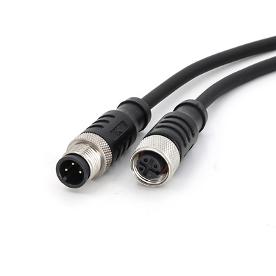 Pre Assembled Cable M12 Connector 4 Pin IP67 Straight PVC IEC 61076-2-101 Black