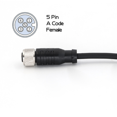 Unshielded M12 5 Pin Female Connector Pre Assembled 5M Cable IP67 Straight PVC