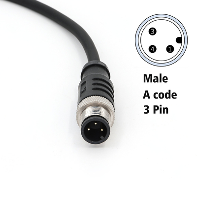 Straight PVC M12 3 Pin Male Connectors 2M Pre Assembled Unshielded Cable Black
