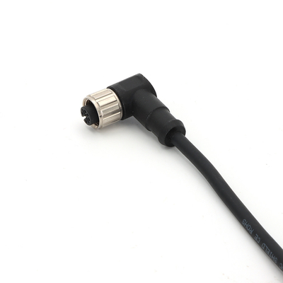 M12 Female Connectors With Molded Cable Angled 3 Pin IP67 Black Color