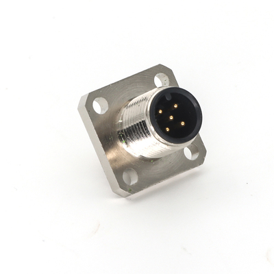 Square Flange PCB M12 Connector Front Mounting 5 Pin Male Waterproof IP67