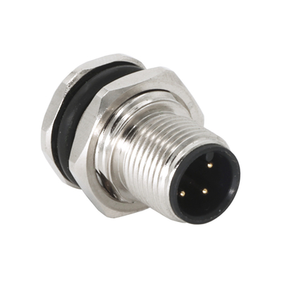 3 Pin Male M12 Circular Connectors Panel Mount PCB Front Mounting Straight Contact