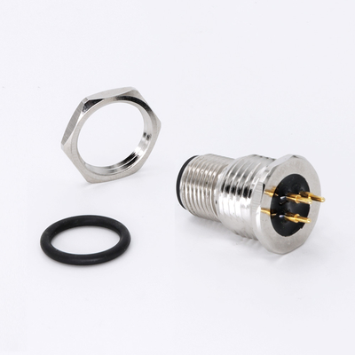 3 Pin Male M12 Circular Connectors Panel Mount PCB Front Mounting Straight Contact