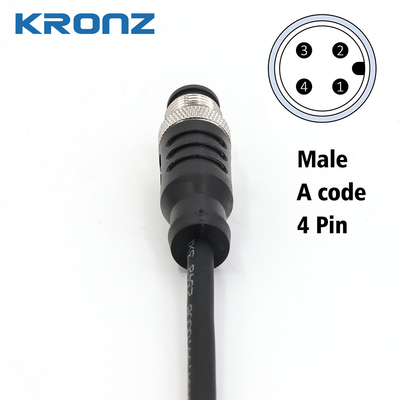 M12 Connector 4-Pin Male Front Panel Mount Connector with 10M Black Cable Connectors