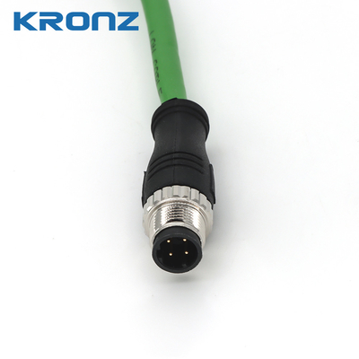 M12 Connector IE Ethernet Dual Shield Cable 4 Pin PUR Green Drag Chain Wire Gauge