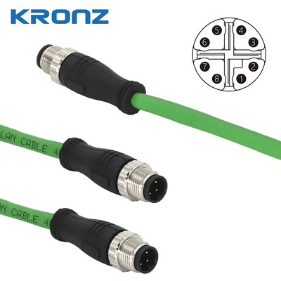 M12 Connector with Pre-assembled IE Cable 5 Meter 4×2×0.14 Shielded 26AWG LAN 8 Pin