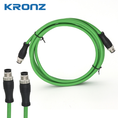 M12 Ethernet/IP Shielded Cable Connector X Code 0.5A 50V Dual Shielded 24AWG PVC Cable