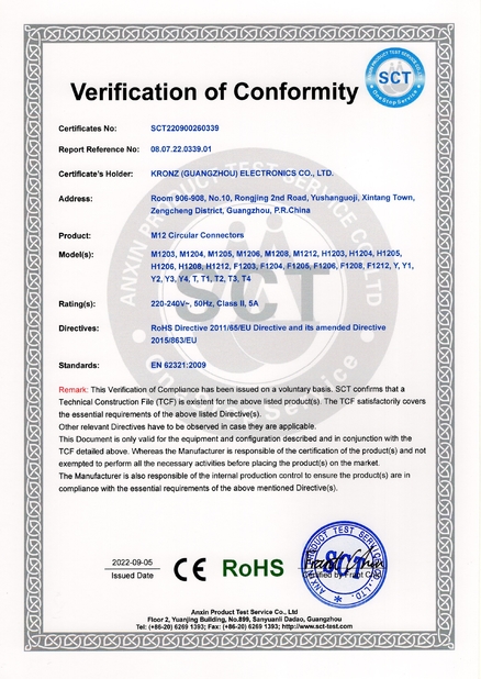Chiny Kronz (guangzhou) Electronics Co., Ltd. Certyfikaty
