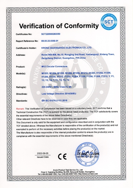 Chiny Kronz (guangzhou) Electronics Co., Ltd. Certyfikaty